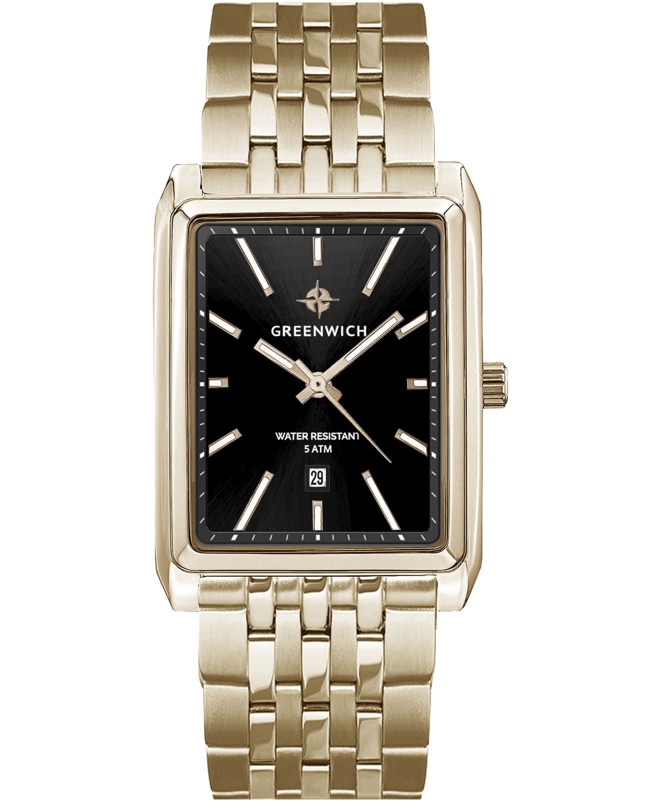 Greenwich Greenwich Galeon GW 571.40.11  GW 571.40.11 кварцевые мужские часы черный циферблат, браслет сталь c pvd покрытием — вид спереди